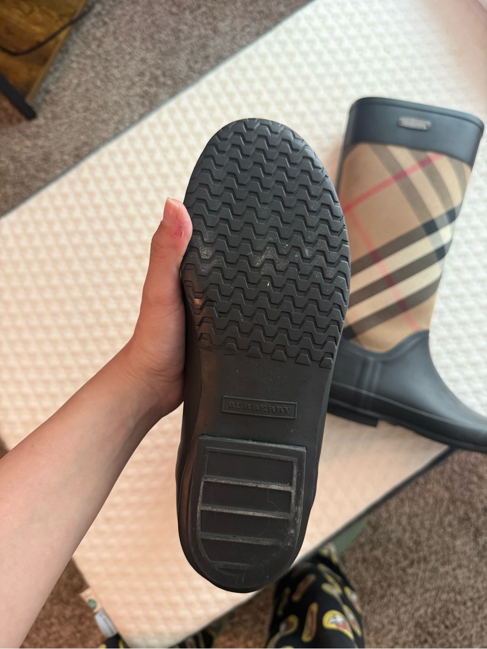 Burberry Tan Nova Check Tall Rain Boots with Black Trim - Picture 3 of 4